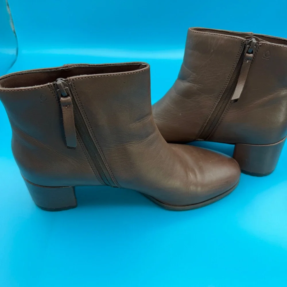 Naturalizer Ankle Boots Women 8 Brown Good Leather Block Heel Side Zip Booties